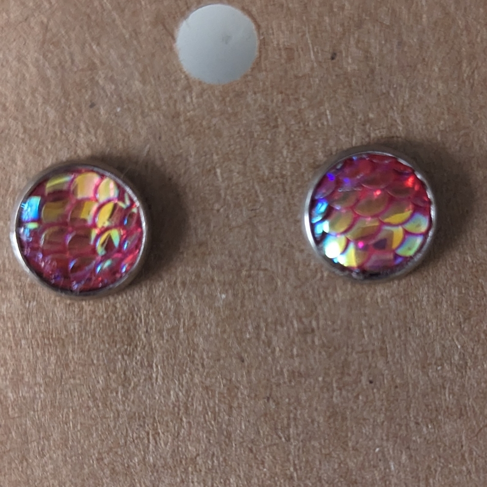 Pink mermaid scale stud earrings